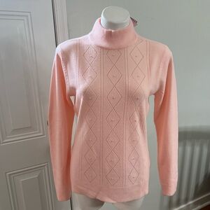 Basic Editions Pink Cowl Neck Sweater with Elegant Cable Knit